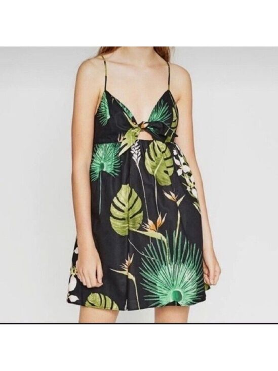 Zara Dresses & Skirts - Zara Trafaluc tropical print cut out tie front sundress size medium